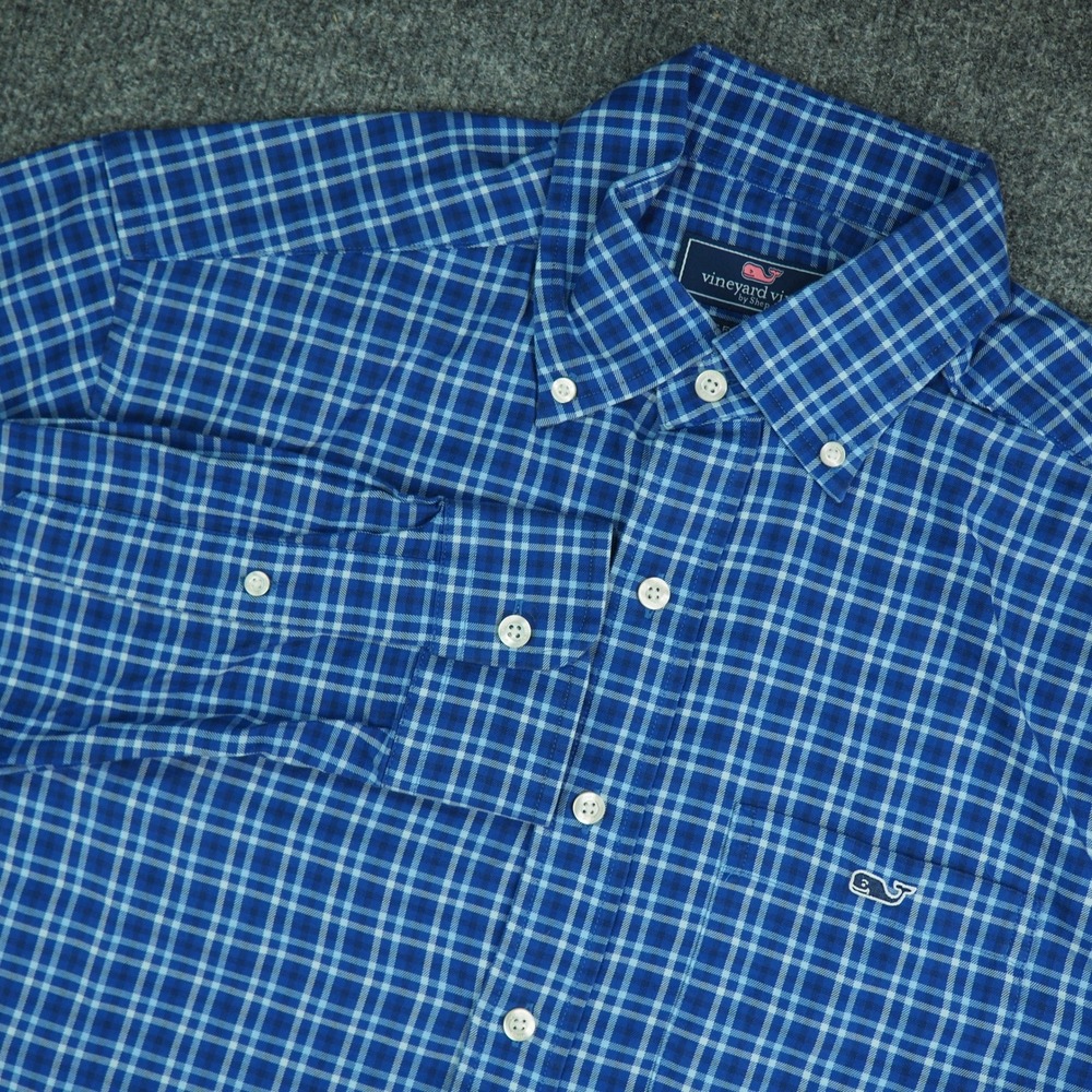Vineyard Vines Tucker Shirt Mens Small Classic Fit Blue Plaid Long Sleeve Preppy